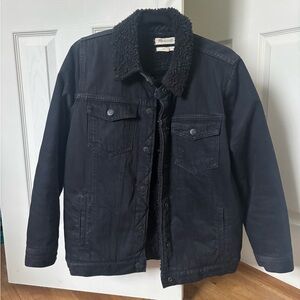 Madewell Oversized Black Sherpa-Lined Denim Jacket